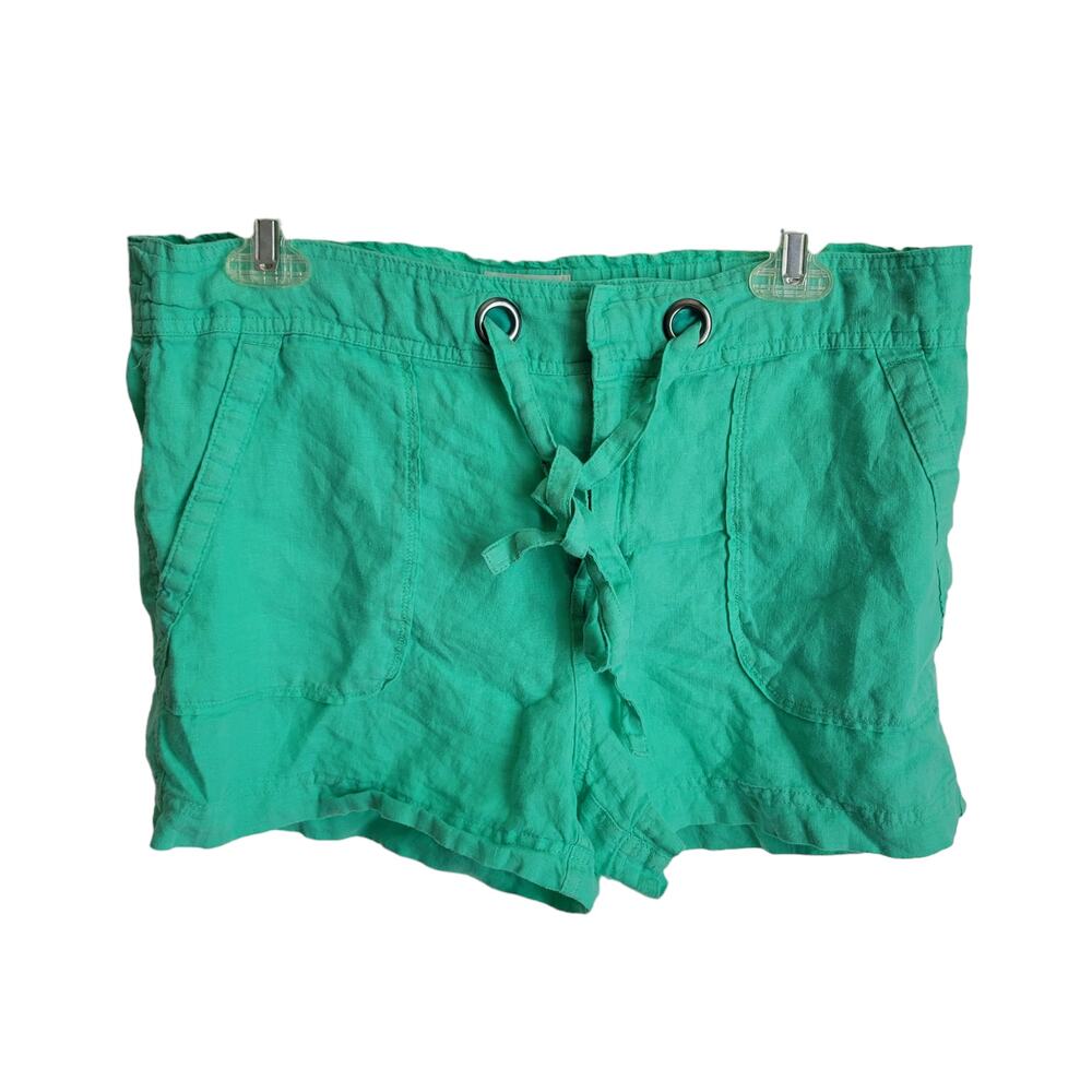 C&C California Women's‎ Shorts Size Small 100% Linen Drawstring Ties Green Color